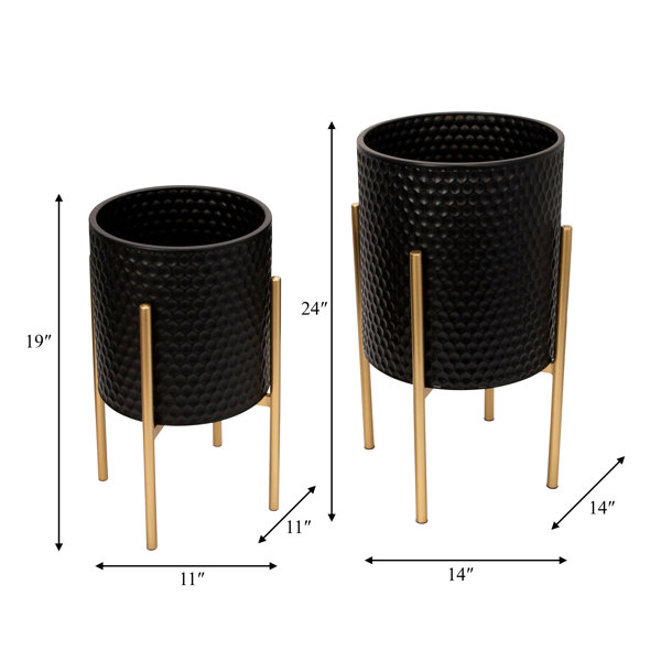 Ivy Bronx 2 Piece Honeycomb Planter Pot Set on Metal Stands